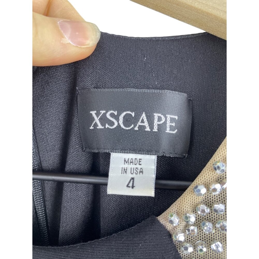 Xscape Women's 4 Sheer Rhinestone Illusion Sleeveless Cocktail Dress LBD Black - Picture 9 of 9